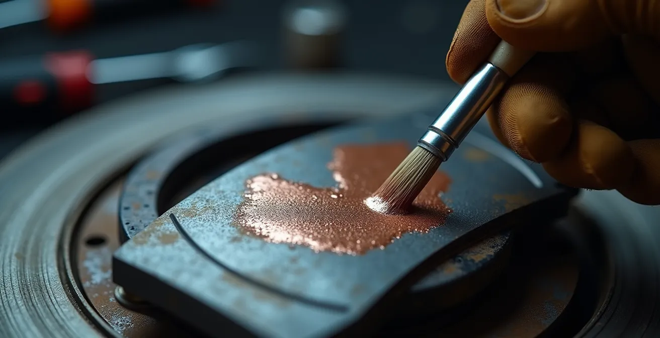 Aplicación correcta de pasta de cobre en la placa trasera de pastillas de freno
