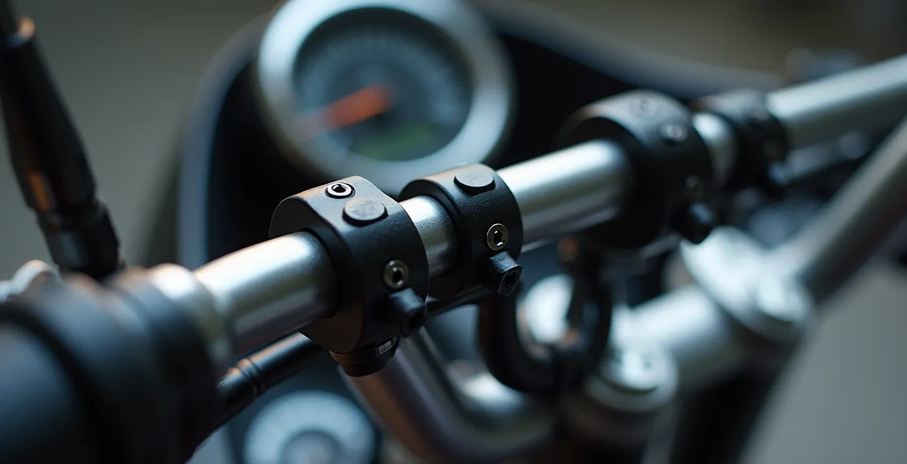 Comparación visual entre soporte de smartphone con amortiguador y pantalla TFT integrada en moto