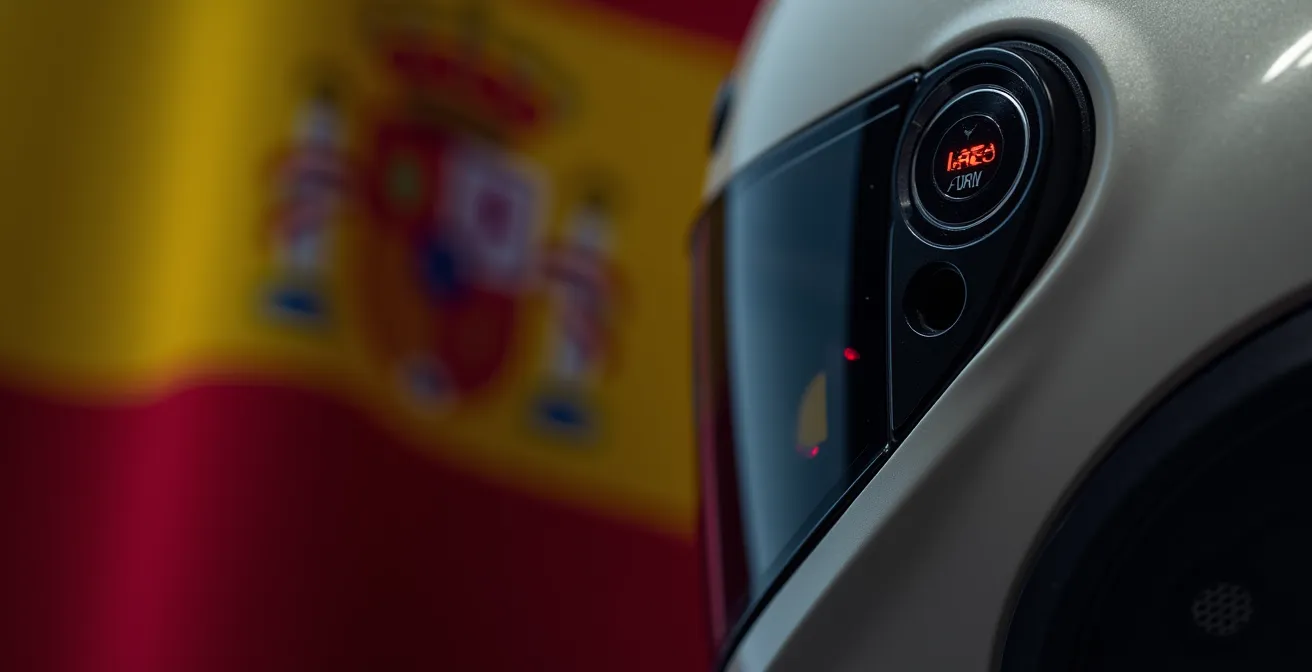 Detalle macro de intercomunicador bluetooth integrado en casco de motorista