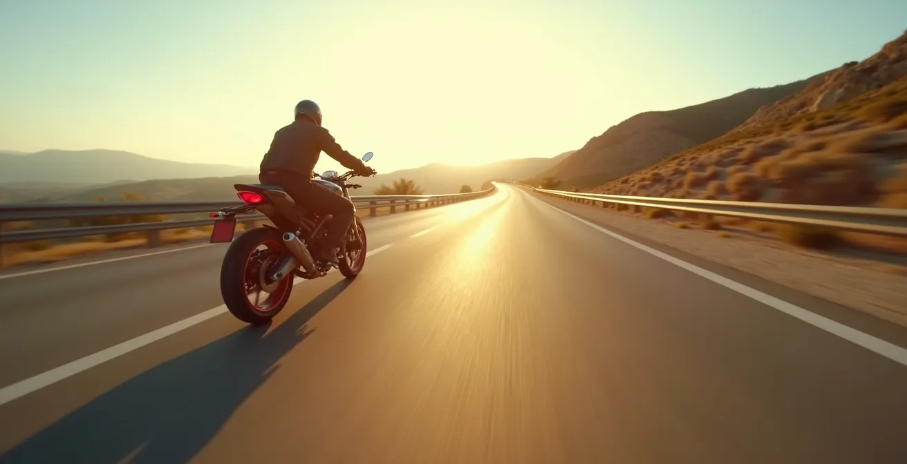 Motociclista en autovía española manteniendo altas revoluciones