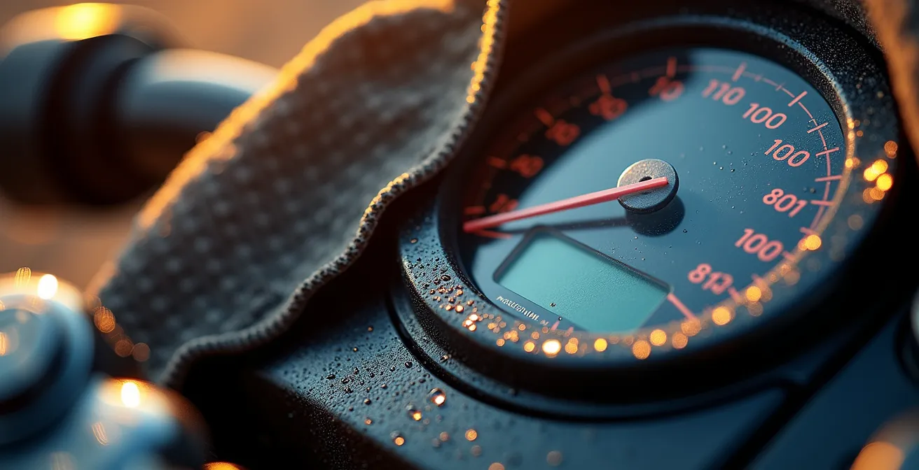 Detalle macro de panel de instrumentos protegido del sol con texturas visibles