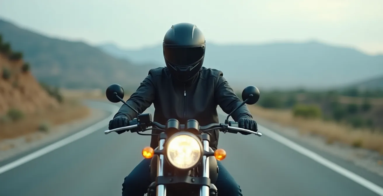 Motorista usando comandos de voz de forma segura mientras conduce, con la vista fija en la carretera